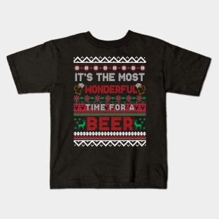 It's The Most Wonderful Time For A Beer Ugly Christmas Sweater Kids T-Shirt